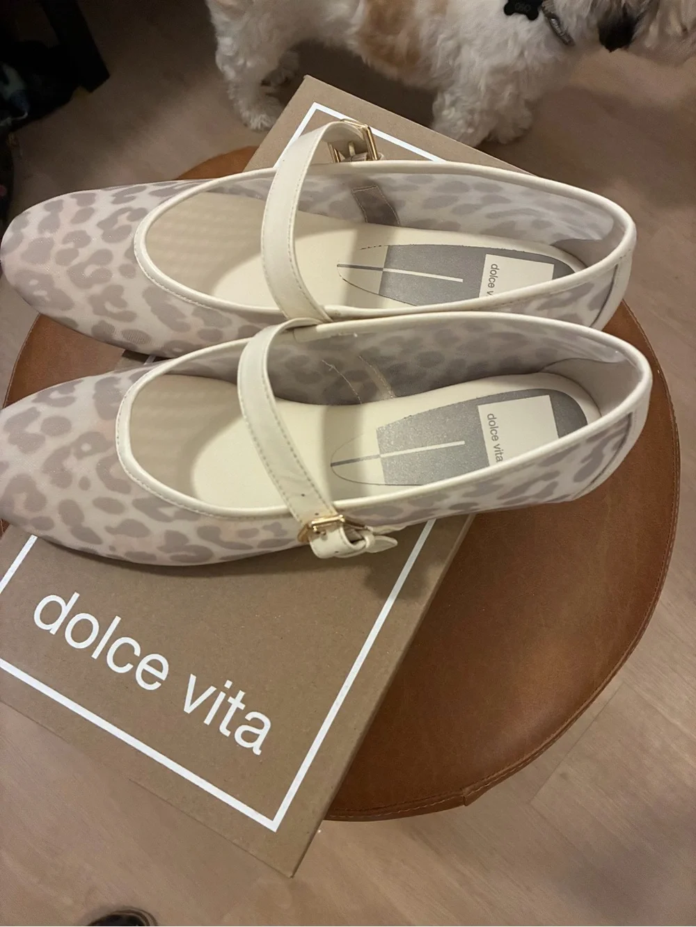 NIB Dolce Vita Roslyn White Leopard Mesh Mary Jane Flats Size 8.5